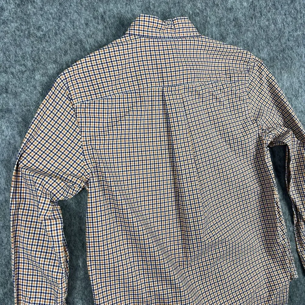 Ralph Lauren Boys Button Up Shirt Long Sleeve Orange Navy Plaid Size M (10-12)